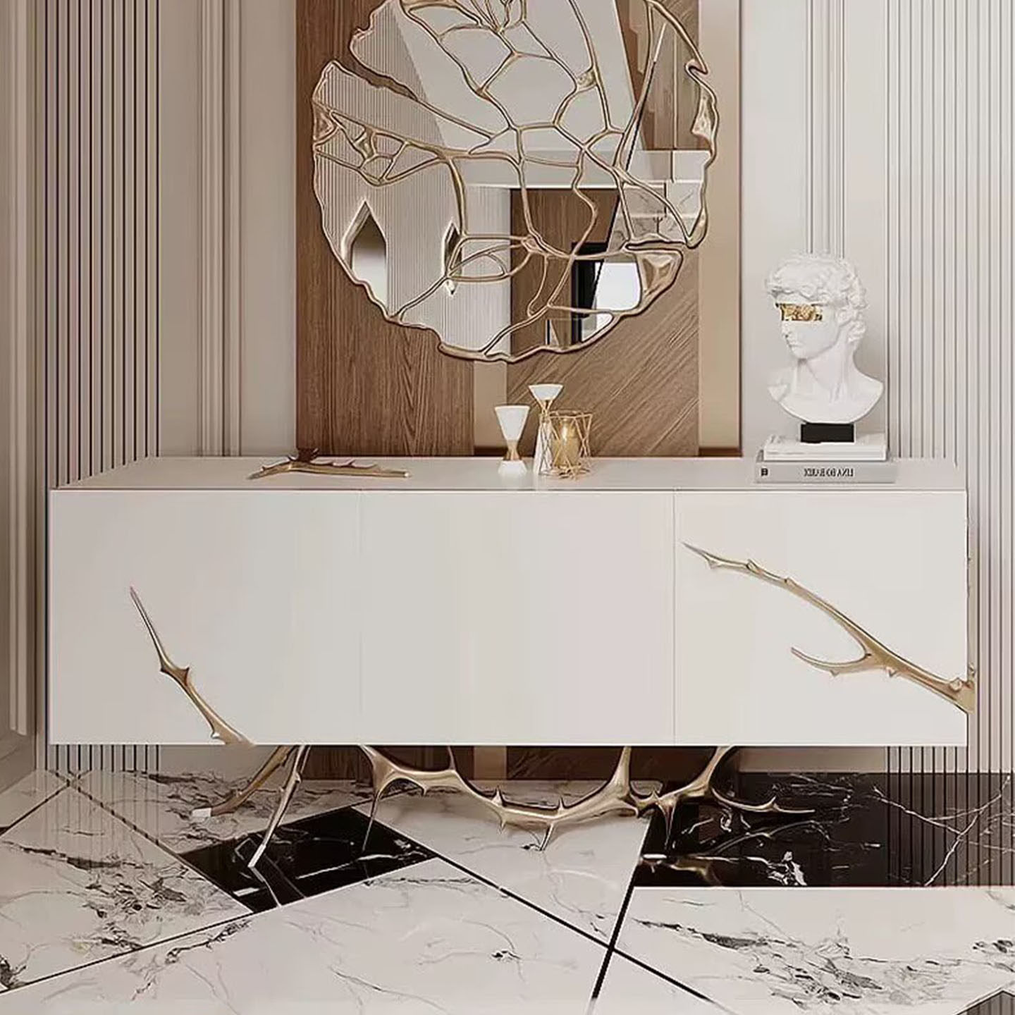 意式轻奢风餐边柜现代简约客厅艺术储物柜金属脚实木烤漆电视柜