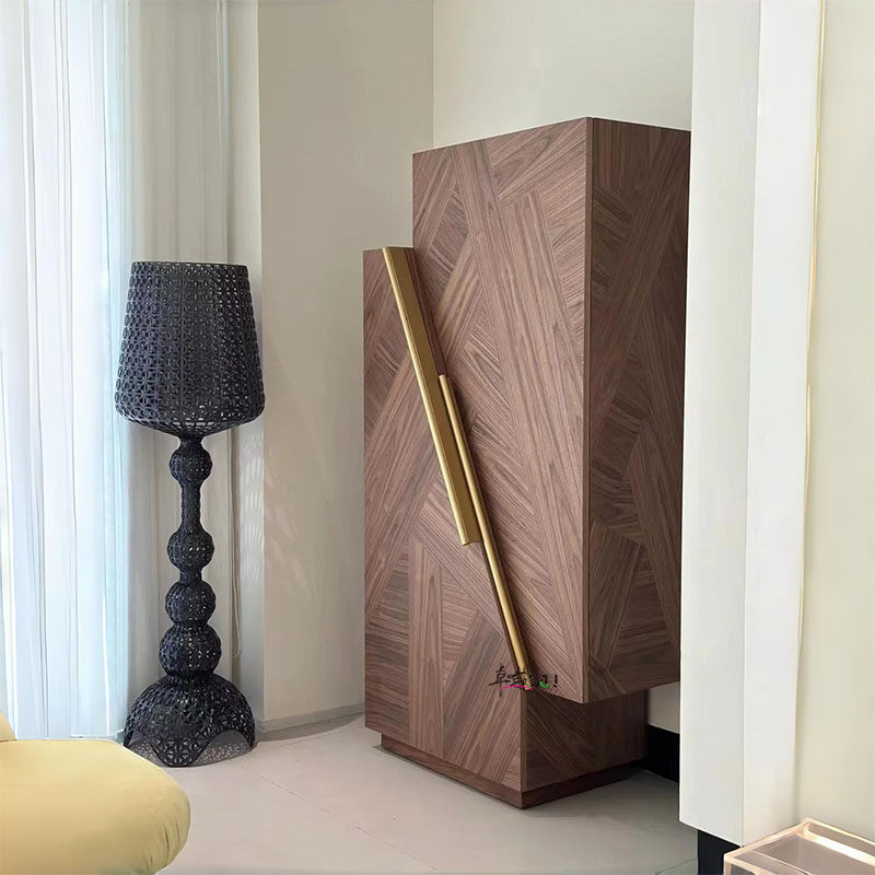 意大利酒柜轻奢高档家用设计师款储物柜现代不规则胡桃木纹红酒柜