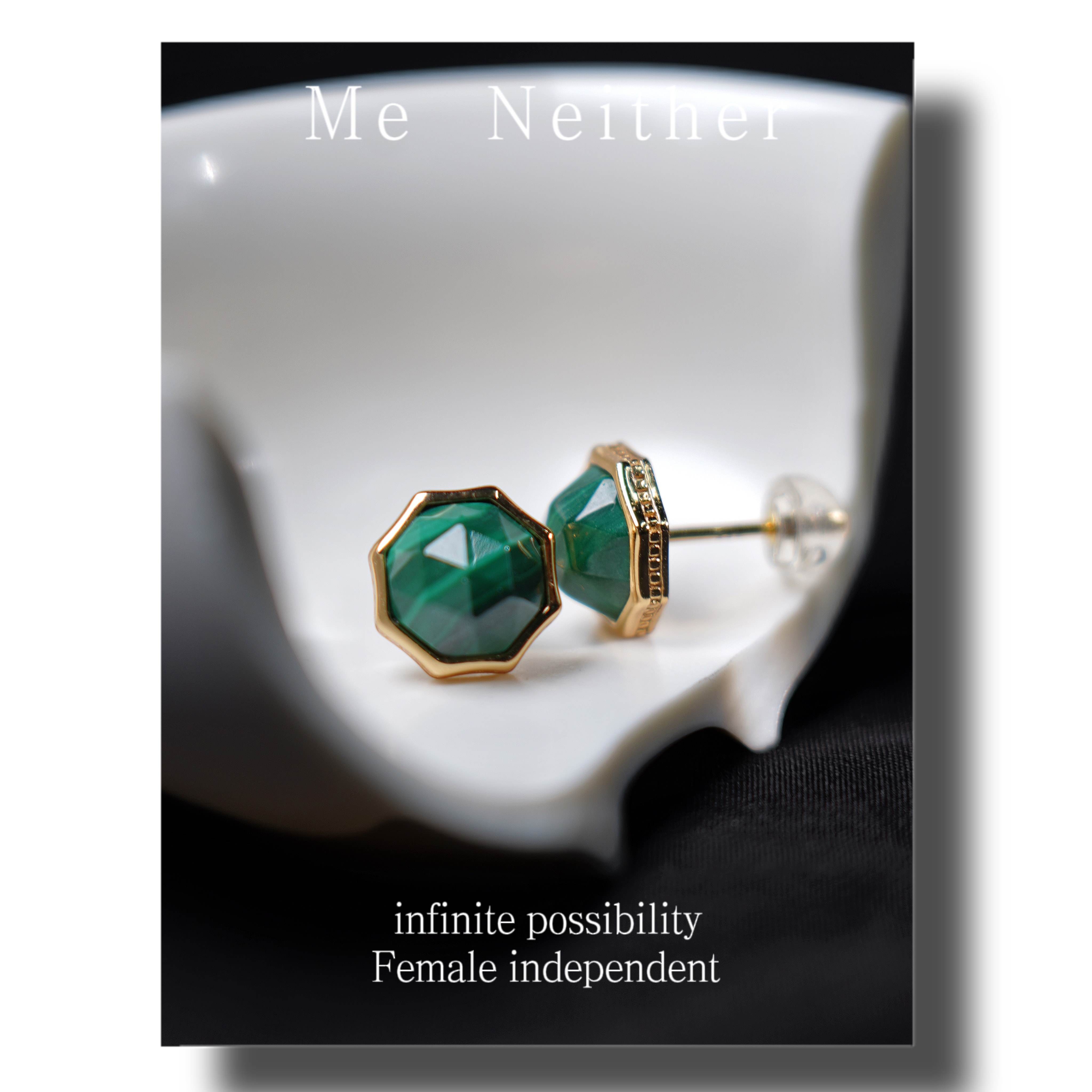 me neither 复古知性八角几何孔雀石银耳钉简约轻熟风925银镀10k