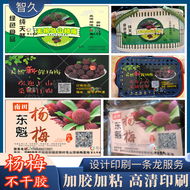 定制仙居杨梅不干胶标签东魁杨梅西梅水果贴纸杨梅干商标免费设计