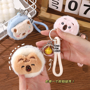 新款软萌水豚毛绒化妆镜随身镜高清不变形双面镜子折叠镜女生挂件