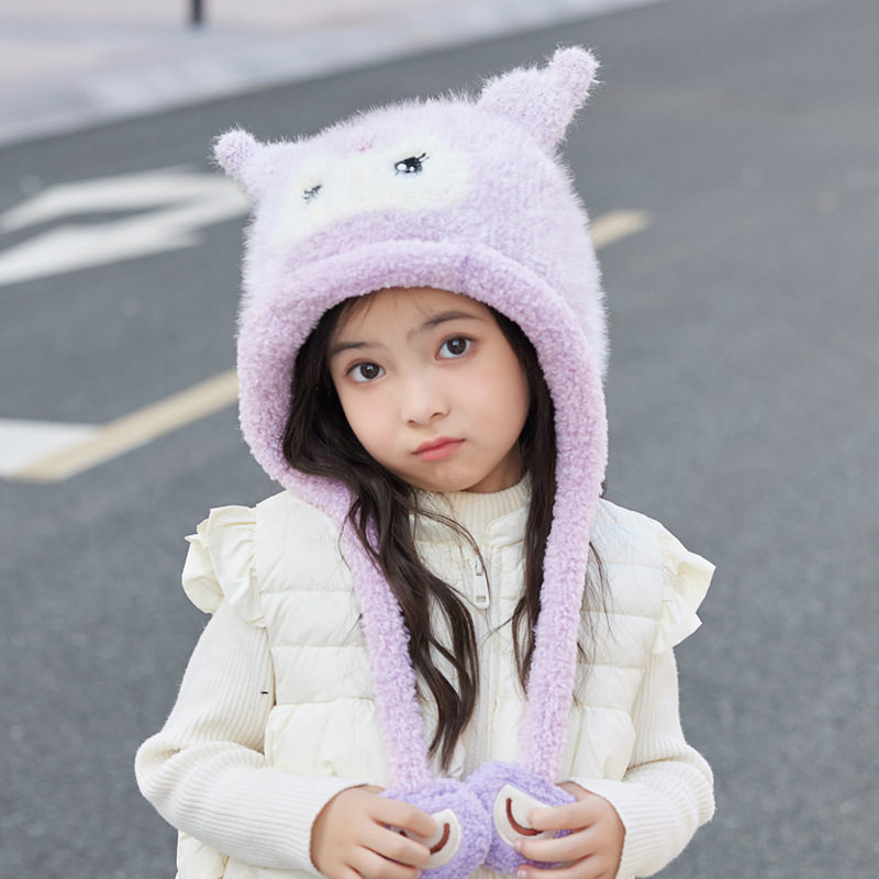 儿童帽子冬季卡通可爱男女宝宝针织毛线帽毛绒防寒保暖护耳套头帽,服饰配件/皮带/帽子/围巾,三件套,淘宝优惠券,粉丝福利购,淘宝优惠卷