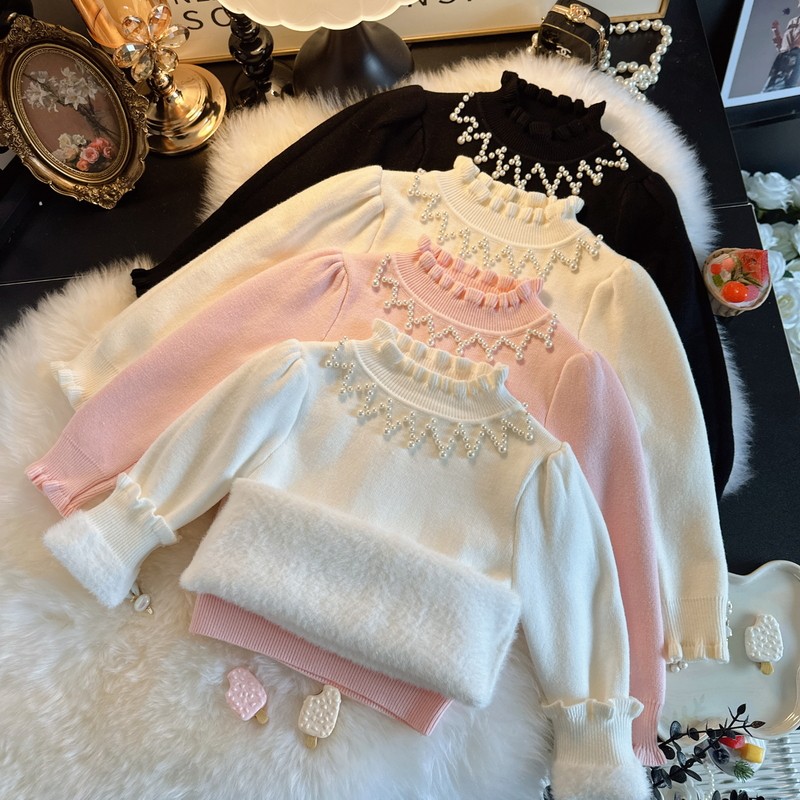 女童毛衣冬季加厚一体绒2025新宝宝打底衫加绒洋气小女孩针织上衣