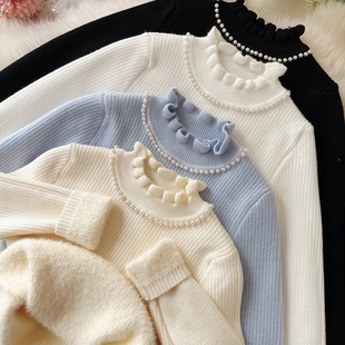 女童毛衣2025新款冬毛衣女童打底毛衣一体绒白色毛衣超好看加绒