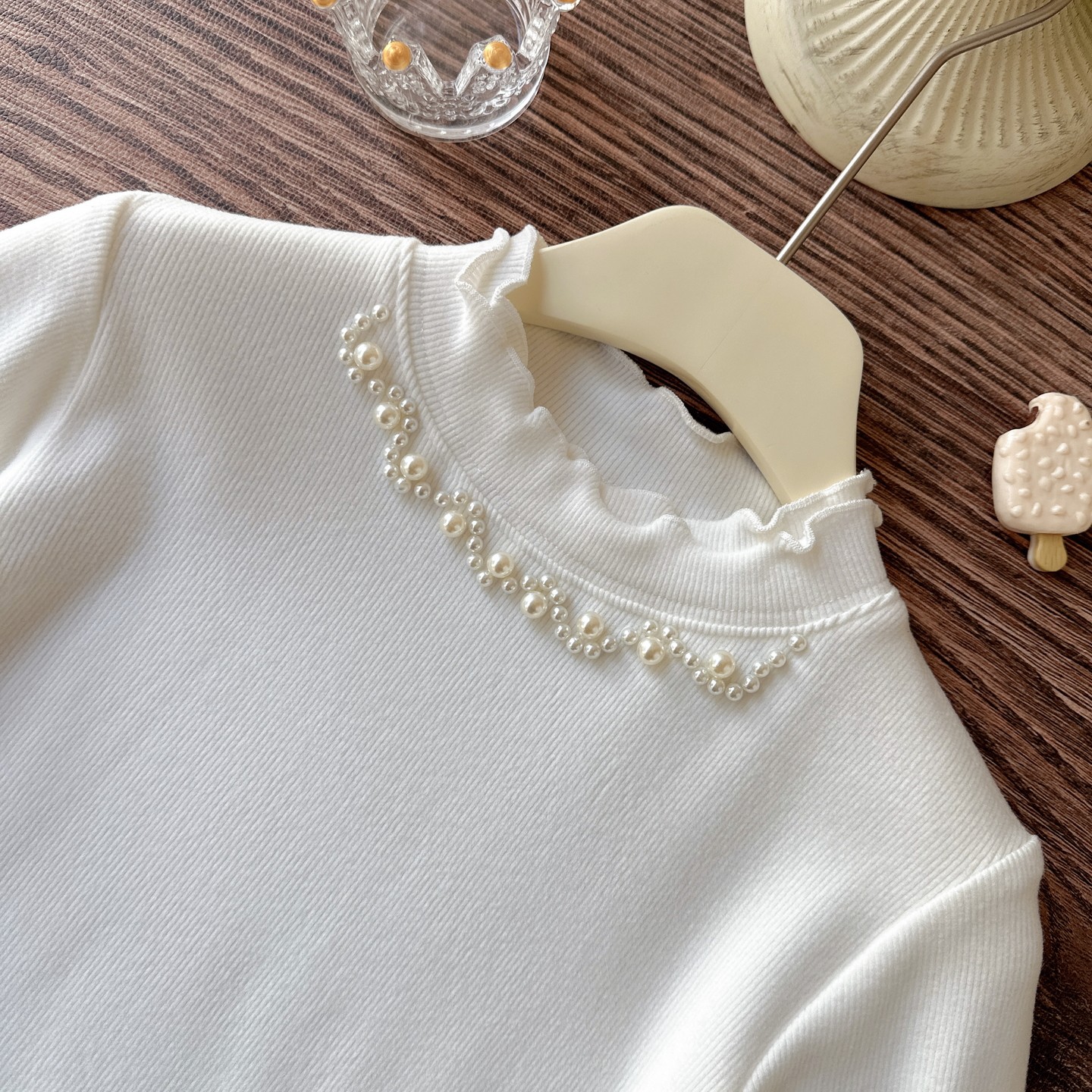 女童软糯珍珠花边领针织衫新款洋气百搭打底衫上衣儿童秋冬内搭