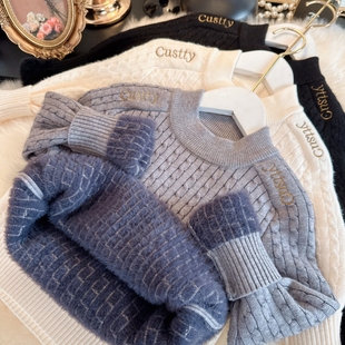 男童一体绒毛衣冬季新款女童毛衣半高领打底加绒宝宝加厚内搭上衣