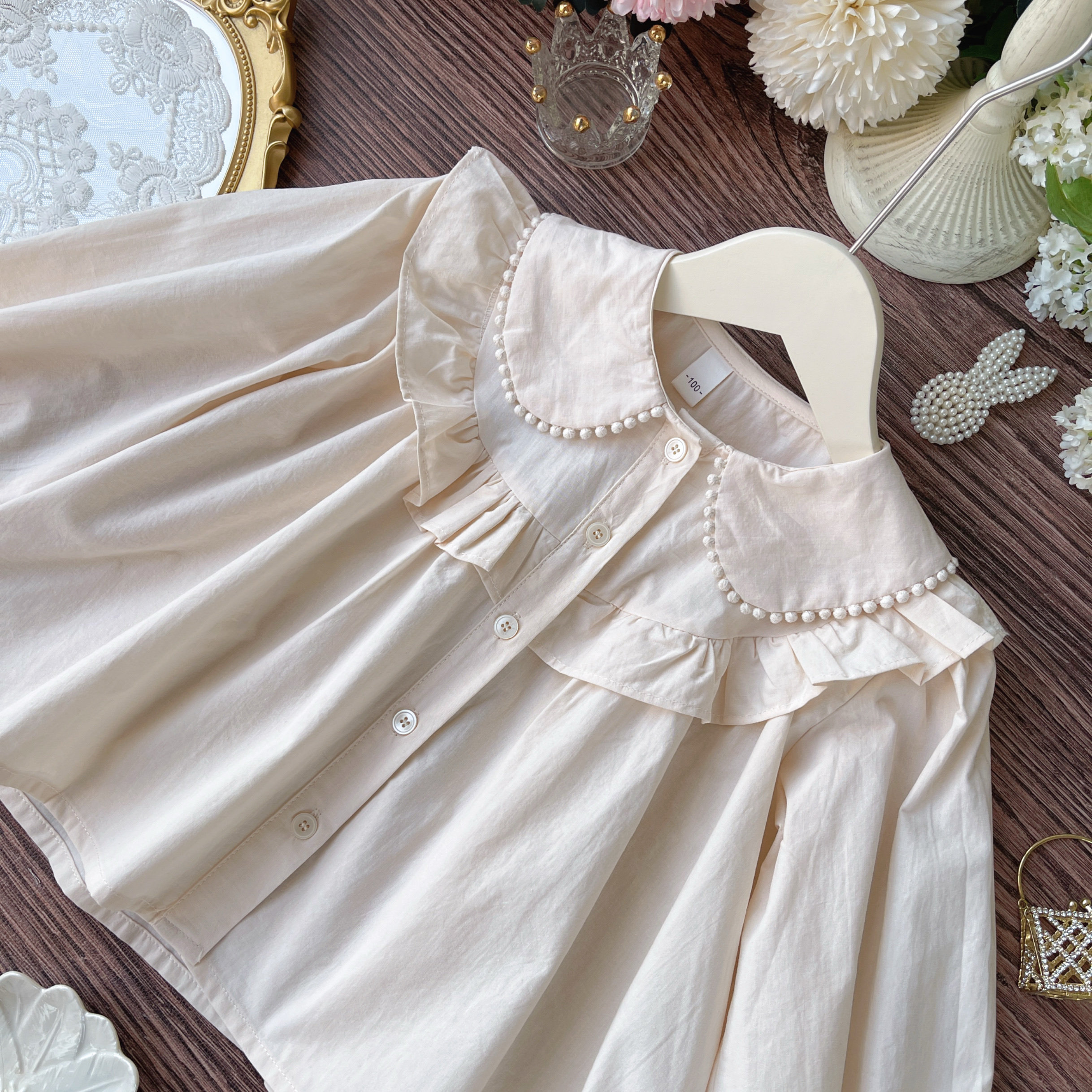 女童衬衫春装2026新款宝宝洋气时尚宽松娃娃衫外穿翻领长袖上衣服