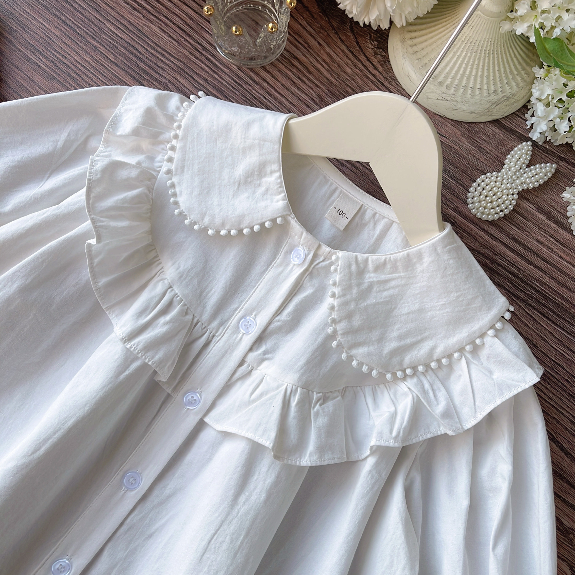 小女孩衬衫春装2026新款宝宝洋气时尚宽松女童娃娃衫外穿翻领长袖