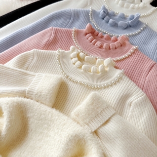 女童毛衣2025新款冬毛衣女童打底毛衣白色毛衣一体绒加绒加厚洋气