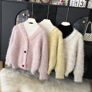 女童假两件毛衣加厚25冬新女宝不起球毛线衣儿童女水貂绒针织上衣