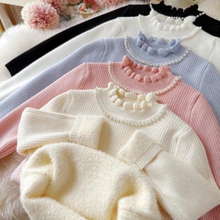 女童毛衣2025新款冬毛衣女童打底毛衣白色毛衣一体绒加绒加厚内搭