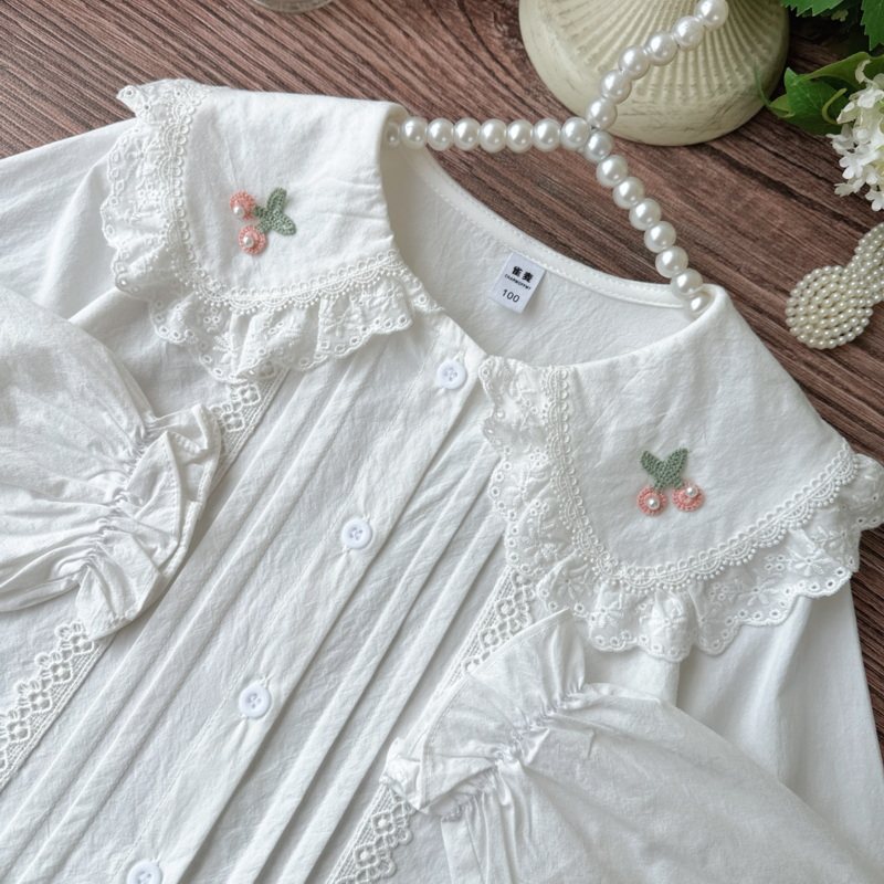 小女孩女童纯棉娃娃领长袖衬衫春秋2026新款中大童洋气外套上衣