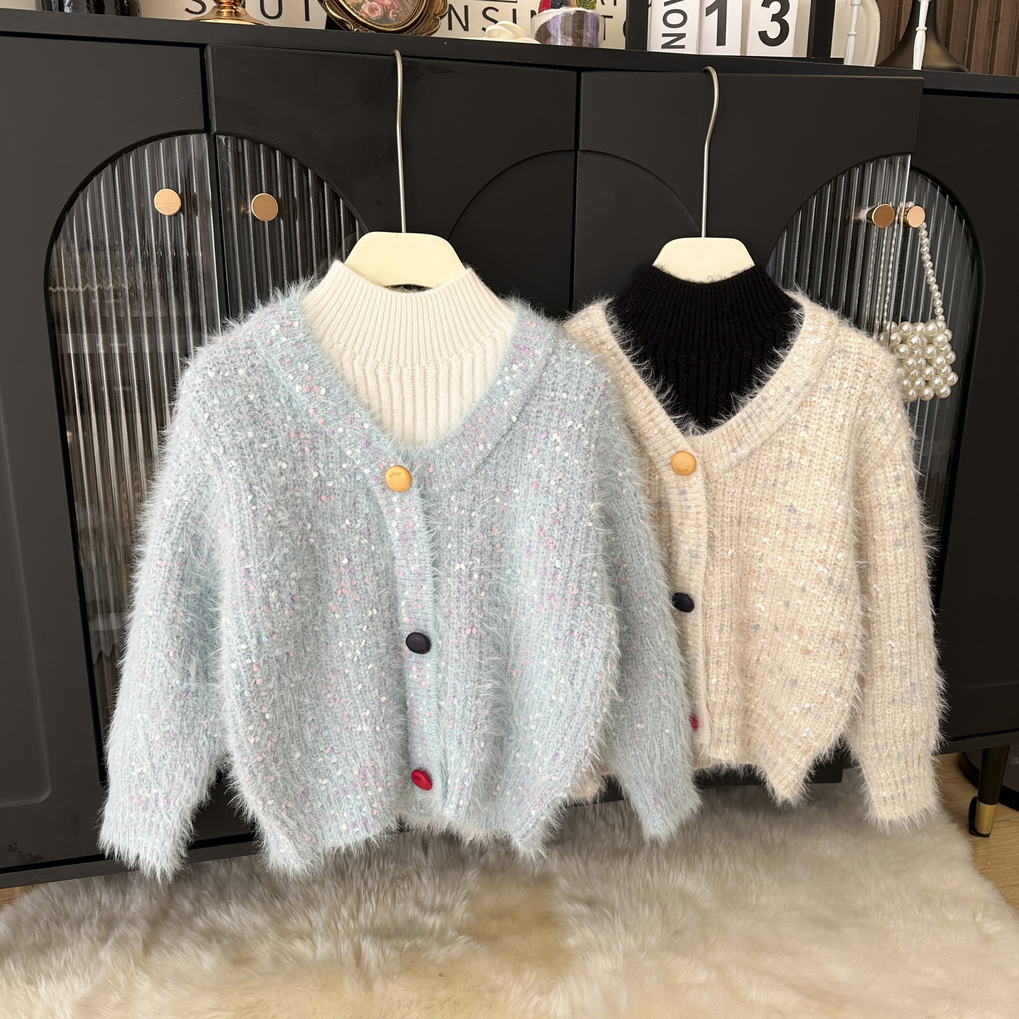 女童水貂毛毛衣假两件25冬装新女宝加厚线衣儿童女不起球针织上衣