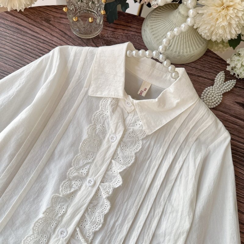 女宝宝白色花边衬衫长袖百搭纯棉女童衬衣2026年春季新款儿童上衣
