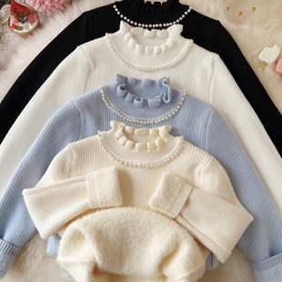 女童毛衣2025新款冬毛衣女童打底毛衣白色毛衣超好看一体绒打底衫