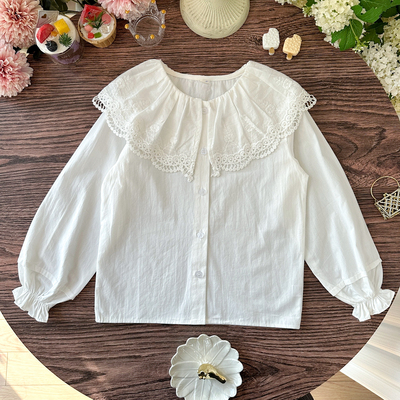 女宝宝荷叶花边领衬衣纯棉洋气百搭女童白衬衫2026年儿童春装上衣