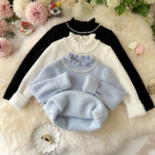 女童毛衣2025新款冬毛衣女童打底毛衣蓝色毛衣超好看加绒加厚洋气