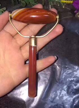 天然红玛瑙按摩棒面部平皱纹瘦脸双头滚轮推脸器保健美容包邮