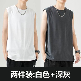 白色短袖 无袖 潮牌健身运动坎肩衣服打底男装 背心男士 t恤 夏季