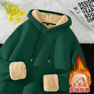 墨绿色卫衣男秋冬款加绒加厚连帽