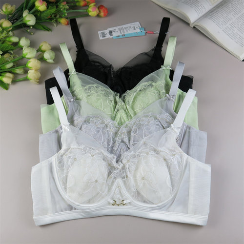 品牌内衣女春夏季网纱透气薄BC杯显小防凸点兔耳朵水晶杯三扣文胸