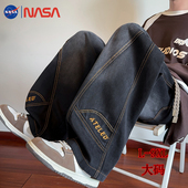 子胖子宽松加肥加大学生弯刀裤 春秋季 大码 直筒裤 复古牛仔裤 男美式