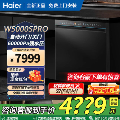 海尔双面洗洗碗机水精灵W5000sPro大18+3套智能开关门家用全自动