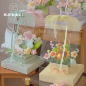 贝影 PVC全景透明手提鲜花盒透明礼盒鲜花小绿植包装 花束礼盒diy