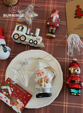 贝影 圣诞老人拐杖软陶挂件玻璃铃铛圣诞树diy挂饰带灯发光摆件