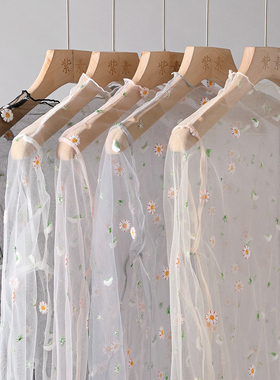 春秋季网纱打底衫女薄款内搭泫雅风纱网透明小雏菊蕾丝长袖上衣