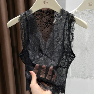 洋气无袖 女内搭外穿性感网纱上衣时尚 背心 蕾丝打底衫 2025新款