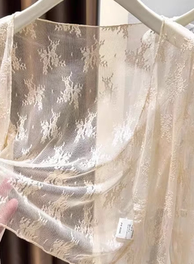 蕾丝防晒开衫女夏配吊带裙的披肩外搭薄纱罩衫v领网纱小坎肩上衣