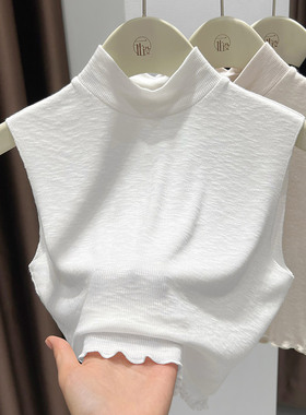 2025新款秋冬假领子百搭女高档内搭叠穿神器半高领针织背心打底衫
