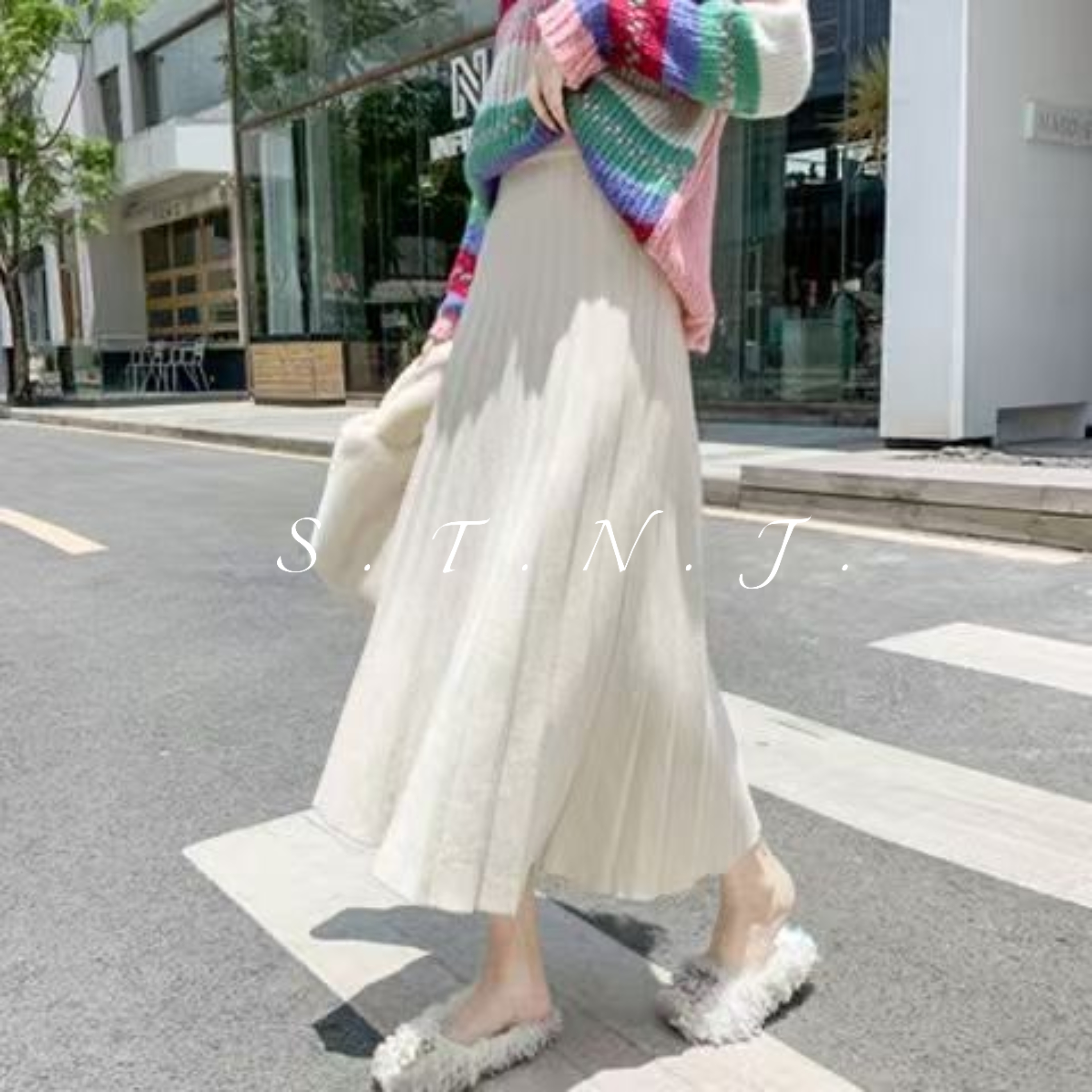 中长裙高腰针织半身裙温柔显瘦