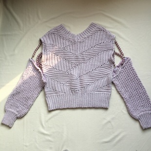 马海毛羊毛混纺 原创设计感闪闪超美紫色针织V领毛衣马甲珍珠链条