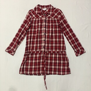 衬衫 样衣无标 经典 红色格纹格子学院风中长款 Y2K复古 衬衣可翻折袖