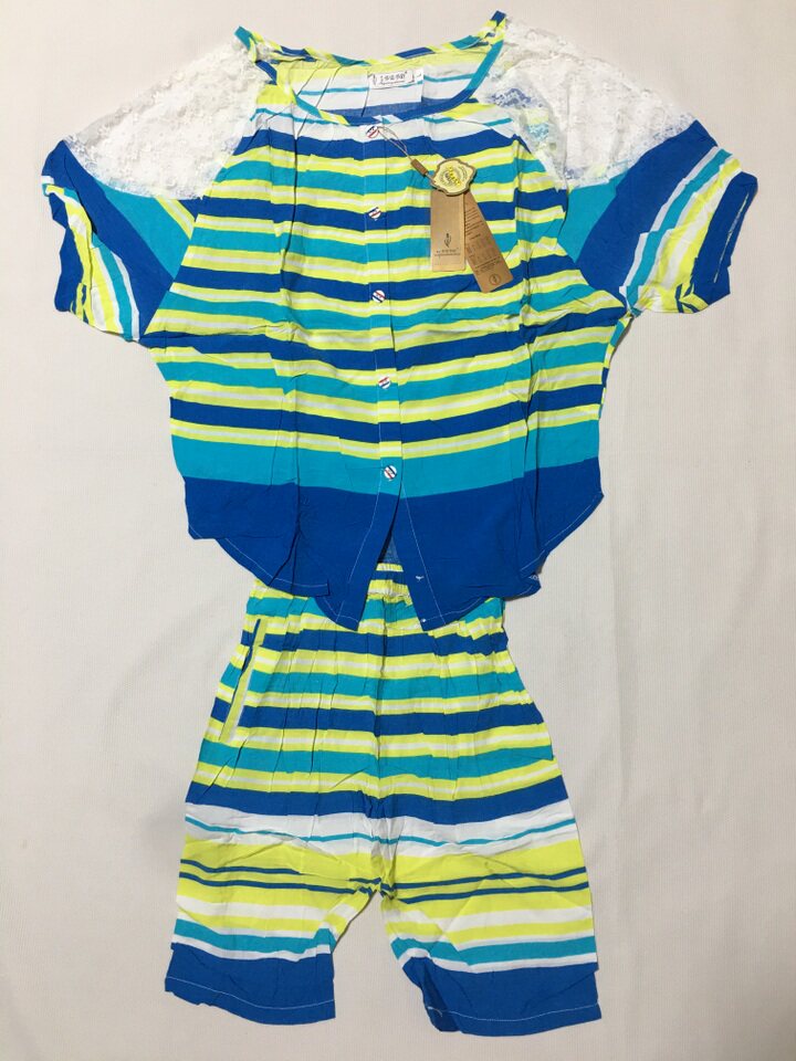 源118 可爱居家服套装 蕾丝拼接蝙蝠袖上衣+短裤两件套 舒适休闲