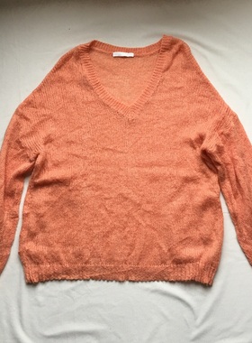 挂板样衣 显白橙色V领宽松慵懒风休闲百搭薄款针织衫 净版柔软