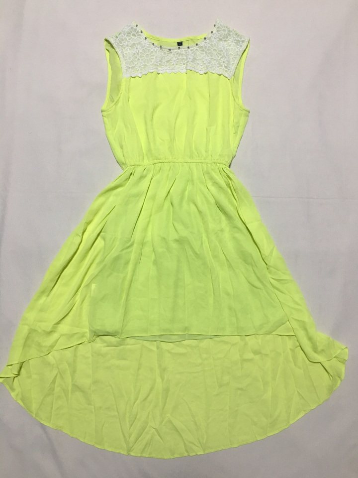 专柜正品 蕾丝雪纺松紧腰围收腰无袖连衣裙 不规则下摆 简约百搭