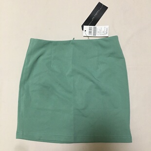 小码 豆沙绿色甜美半身迷你包臀短裙 源99