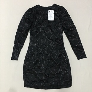 小码 外贸样衣 收腰连衣裙 修身 欧美时尚 夜店派对复古闪亮泡泡长袖