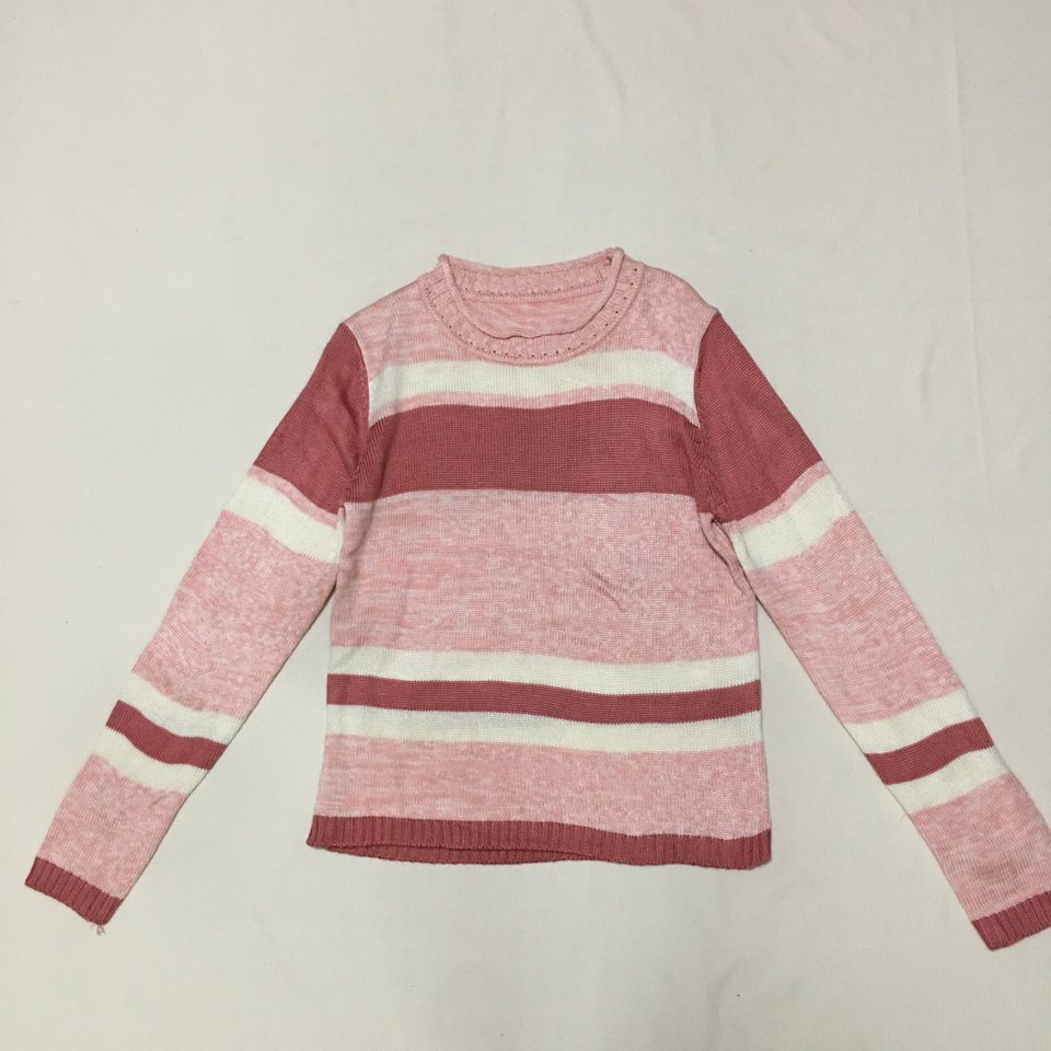 样衣无标 复古经典粉色横条纹长袖针织衫 小码 千禧Y2K风格