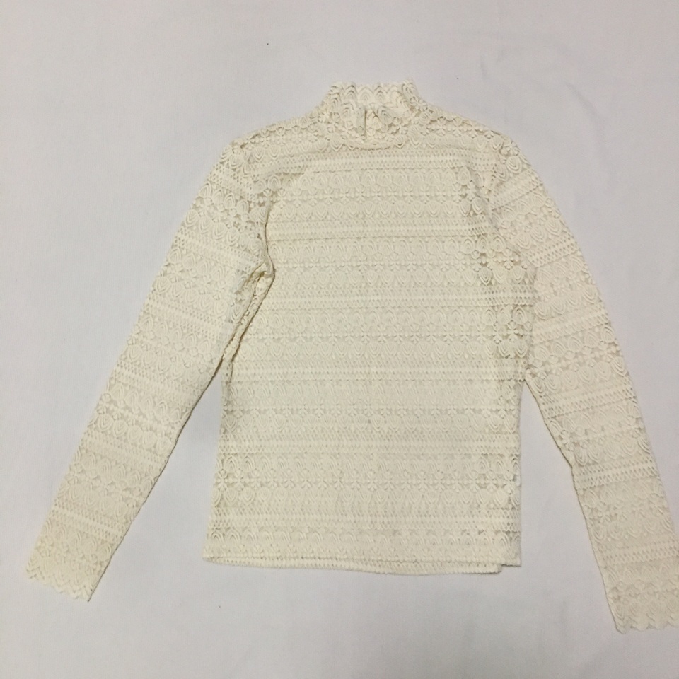 样衣无标 米色全透视蕾丝高领长袖打底衫