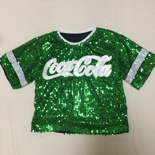 外贸原单 绿色亮片短袖T恤 甜酷街头嘻哈风格