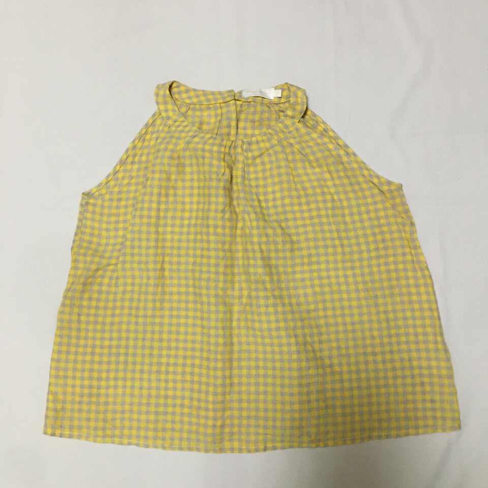 百分百亚麻 甜美清新黄色格纹格子挂脖露肩背心 减龄日系少女感