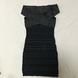 小码 黑色银线包臀裹身弹力针织连衣裙 欧美辣妹夜店风