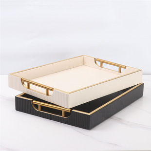 皮革托盘轻奢客厅酒店长方形收纳盒茶几创意香薰珠宝饰品置物托盘