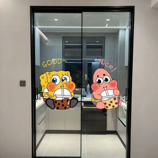 透明玻璃门装饰贴海绵宝宝贴纸电动车摩托车汽车行旅箱密码箱贴纸
