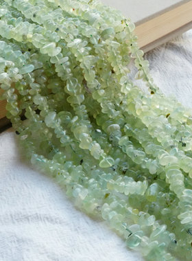 天然葡萄石中孔碎石散珠手工diy饰品配件夏季绿色水晶串珠材料