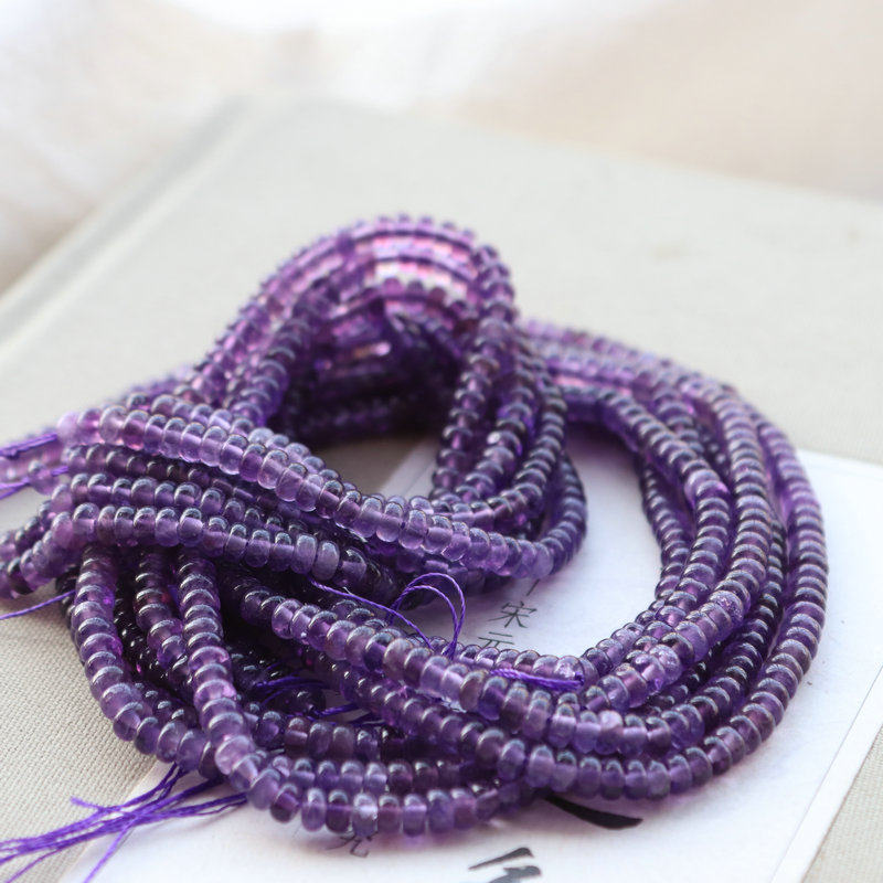 2x4MM天然优质紫水晶算盘珠隔片散珠手工diy手链文玩手串饰品材料